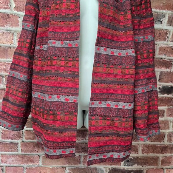 Alfred Dunner Vintage Aztec Cardigan | Women’s 24W | Red Open Front Jacket - Picture 6 of 8